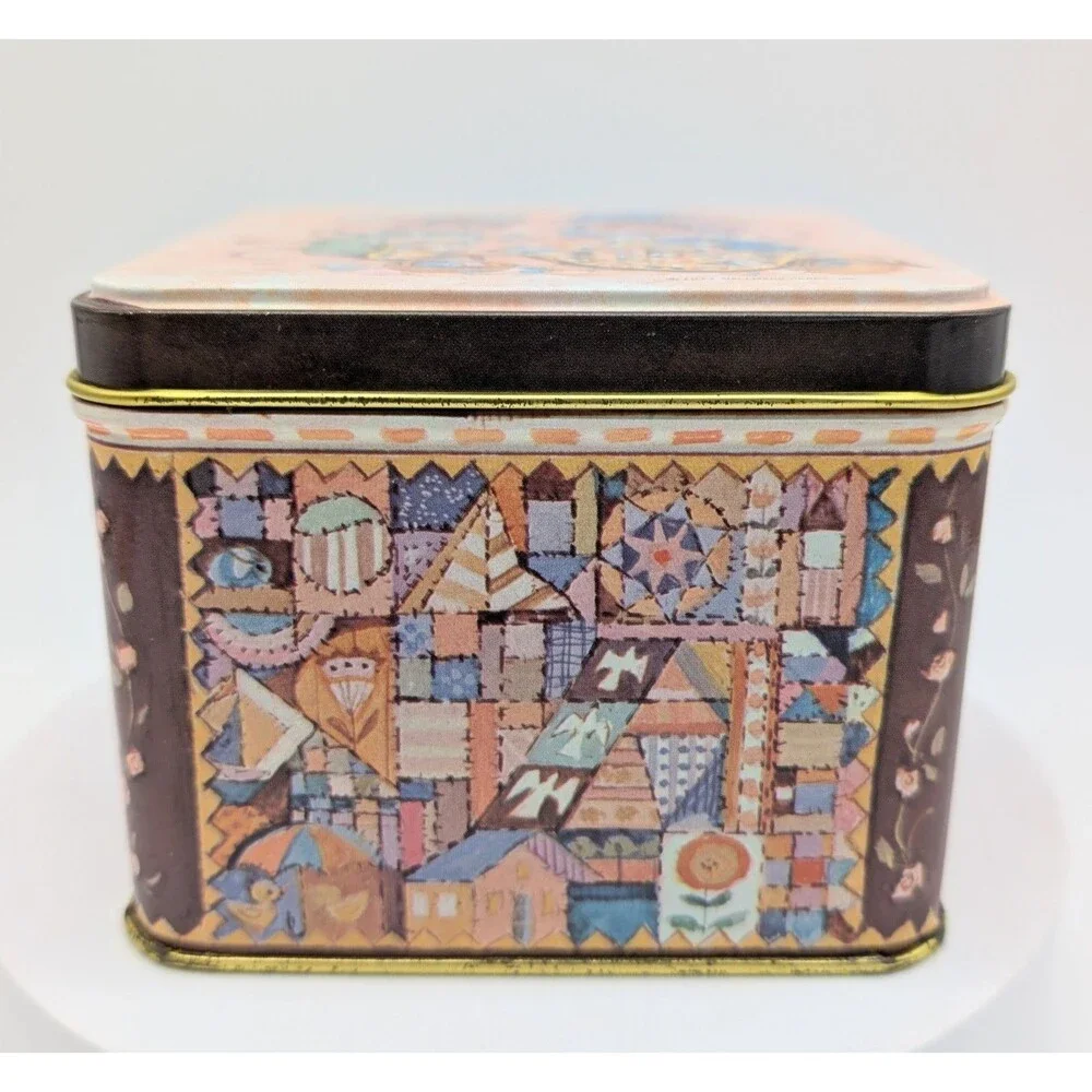 Vintage 1977 Mice Friendship Patchwork Quilting Needlework Storage Tin